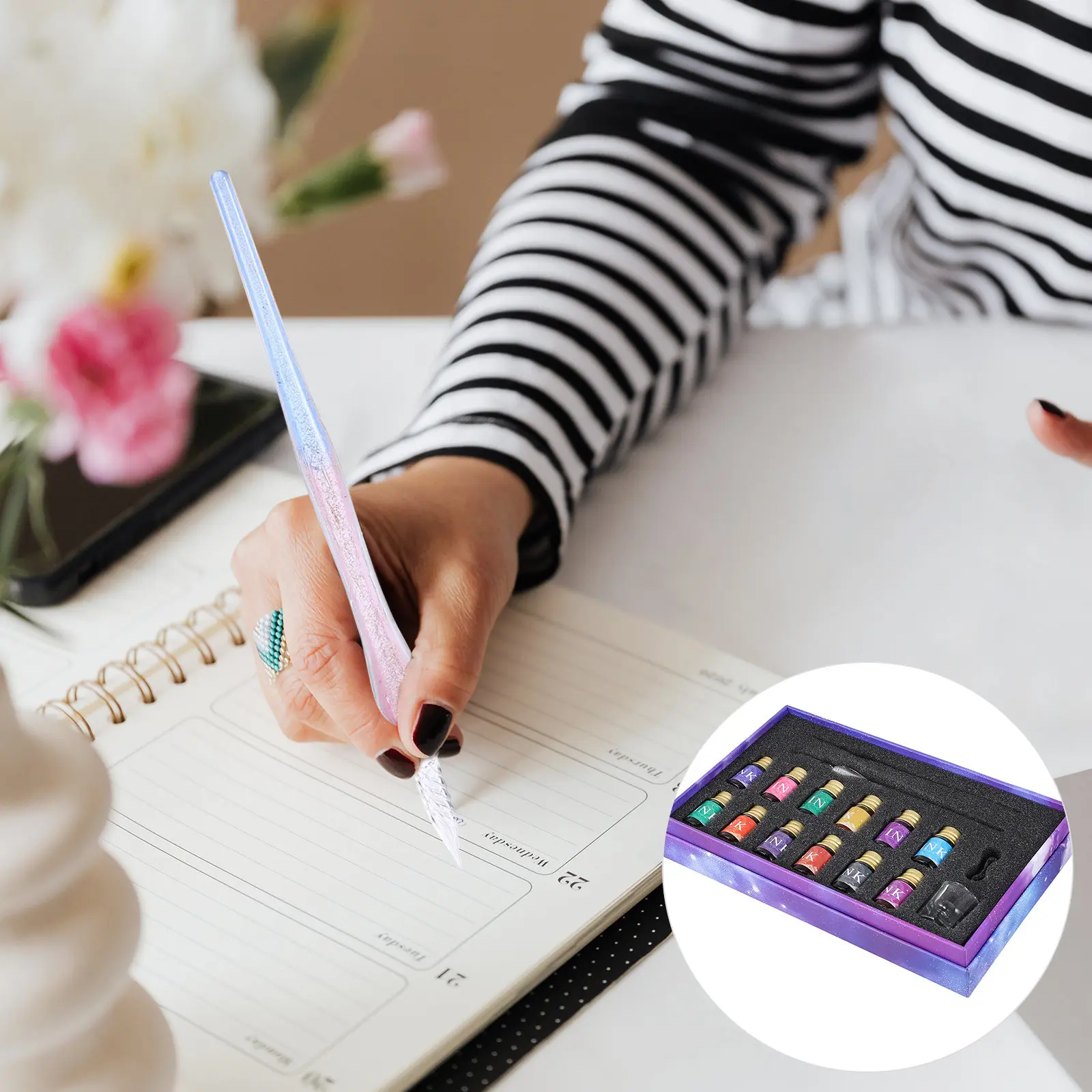 

Набор из 1 шт. стеклянных ручек для каллиграфии и рисования ручной работы, яркие цвета, художественные принадлежности, декоративные стеклянные ручки