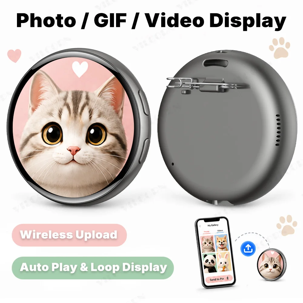 Pin Digital de Anime, Pantalla Táctil IPS HD de 1.7 Pulgadas, Insignia Electrónica Inteligente, Pantalla de Video y Fotos, Broche para Mochila, Regalo para Otakus