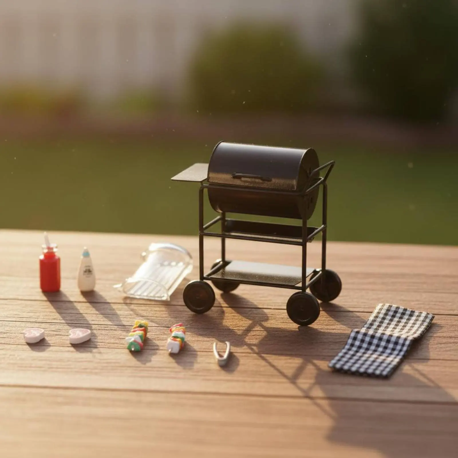 

Miniature BBQ Grill Set Realistic Design Dollhouse Barbecue Cart Miniature Grill Model Includes Food Accessories for Hobbyists