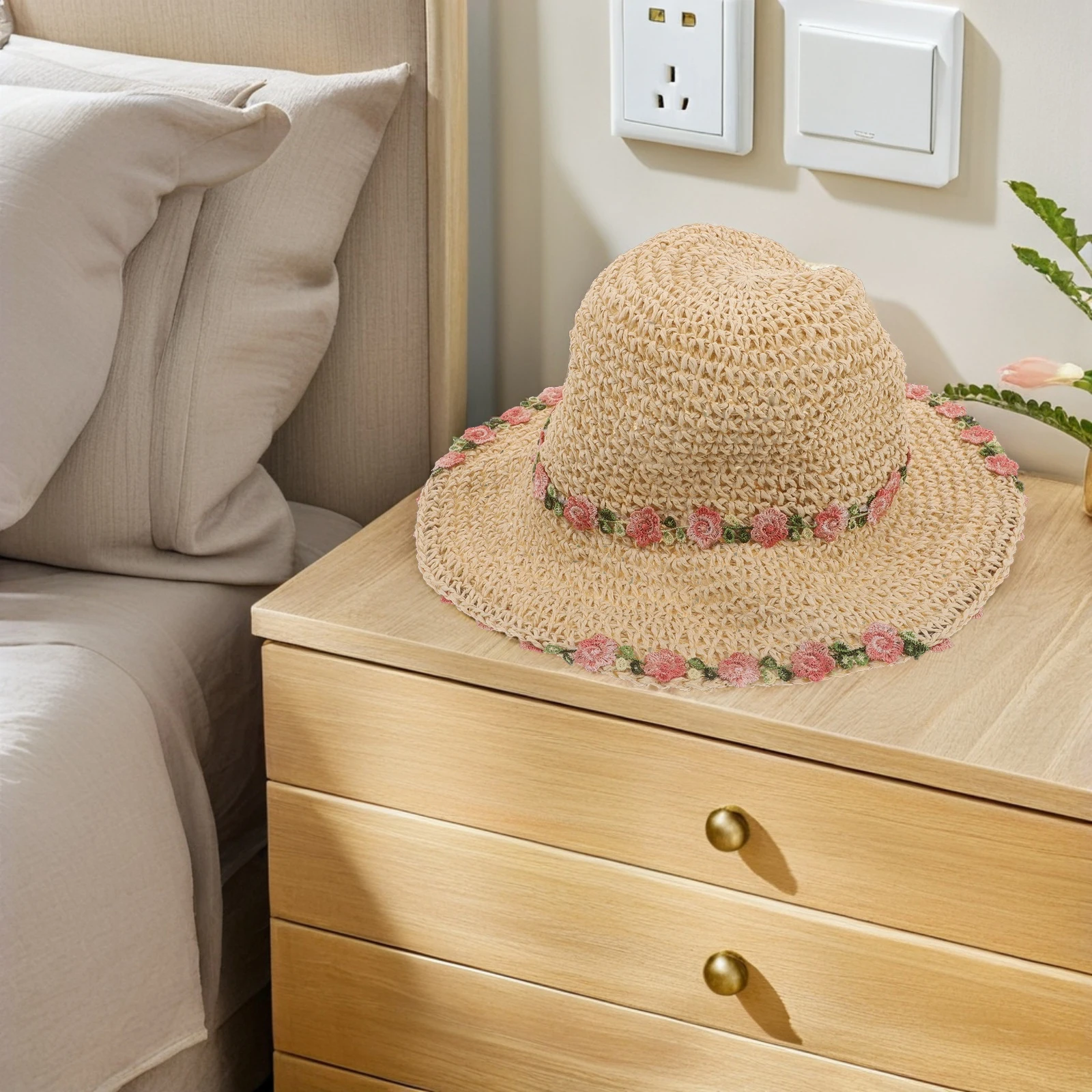 

Vacation Knitted Straw Hat Sun Hats for Women Decorative Flower Flowers Ladies Beach Cute