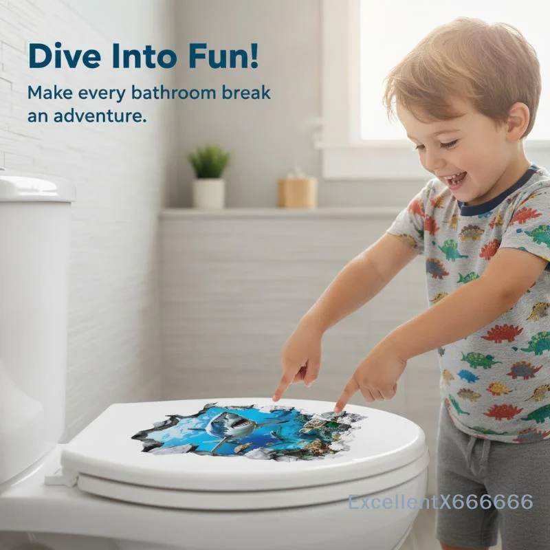Breaking The Wall Shark Toilet Sticker Bathroom Beach Floor Decal Waterproof Anti Slip Removable Seashore Bathtub Decor