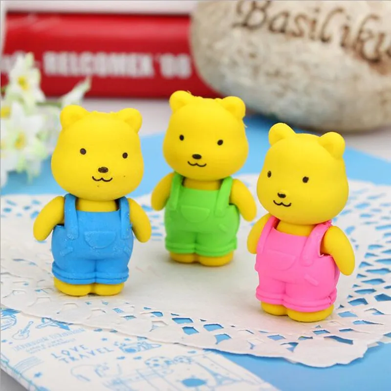 4 יח'\חבילה ביב מכנסיים דובון מחקי גומי עבור עיפרון ילד נשלף חידוש צעצוע מתנה ציוד בית ספר משרד מכתבים