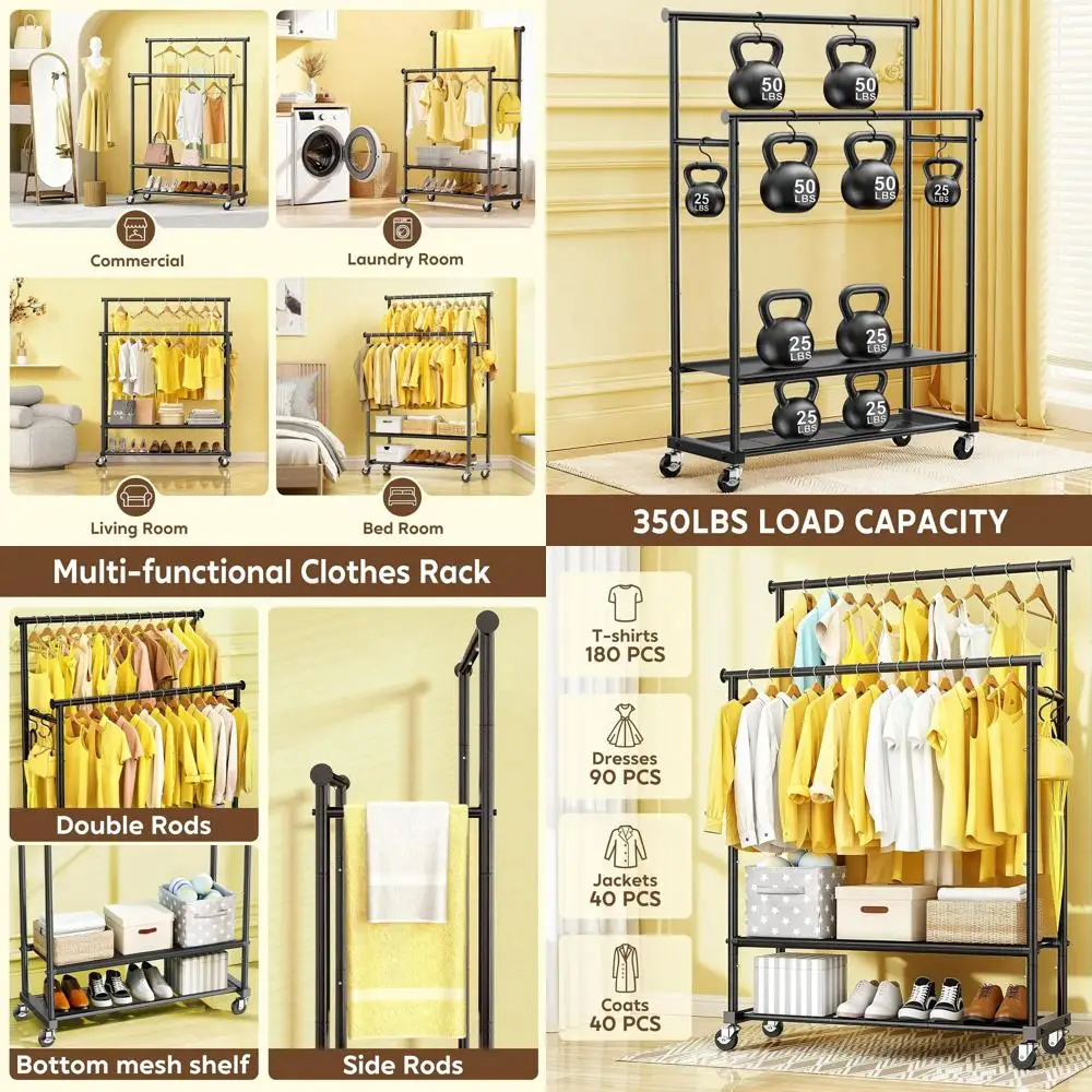 

Сверхмощная вешалка для одежды на колесиках, отдельно стоящая вешалка для одежды, оксфорды и сетчатые полки для домашнего хранения