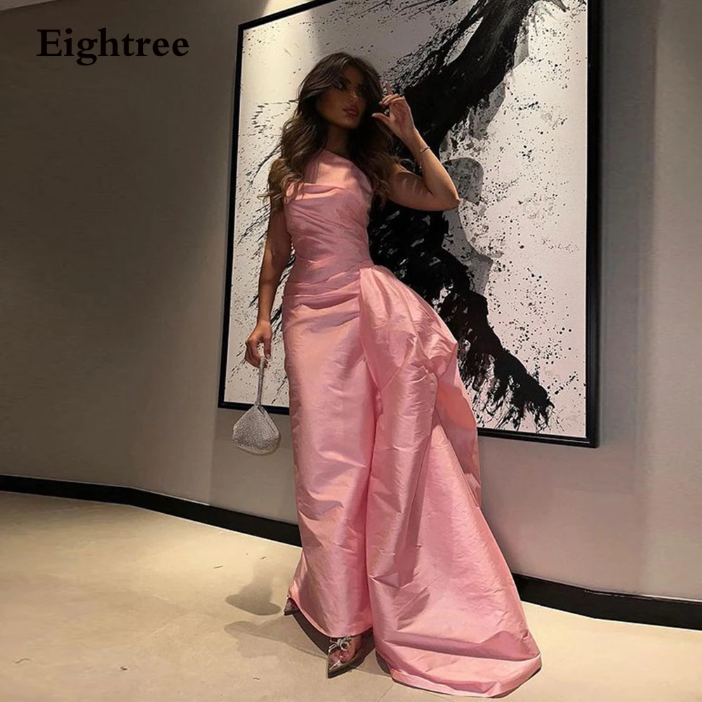 

Eightree Pink Mermaid Evening Dresses Strapless Abendkleider Dubai Vintage Pleat Floor Length Party Dress Robes De Soirée 2023