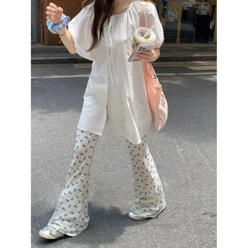 

Pop High Waist Draped Slimming Micro Flared Pants Women Summer Thin Fresh Floral Pants Slimming Flared Casual Long Pants