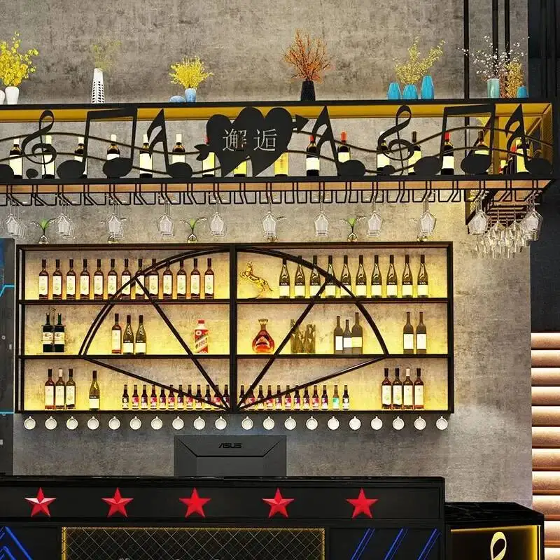 Club Shelf Liquor Wine Cabinets Display Kitchen Hanging Cocktail Holder Wine Rack Inverted Retail Industrial Wijn Kast Furniture