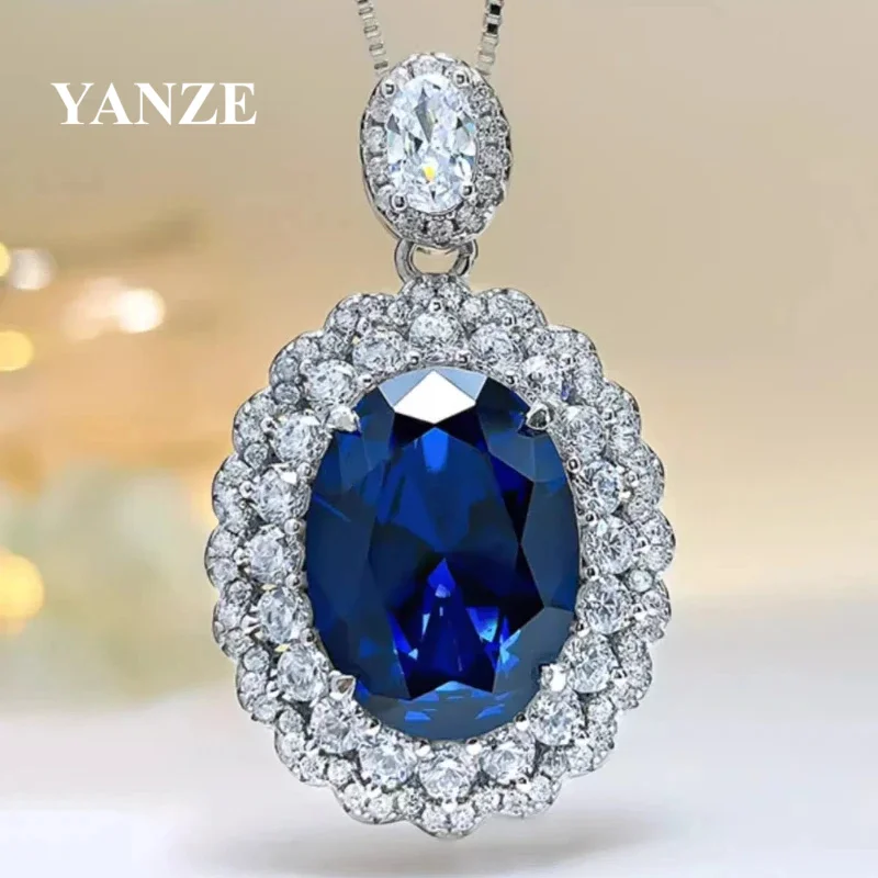 

12*16MM 14CT Lab Grown Sapphire Necklace For Wowen 925 Silver Plated 18k Gold Necklace