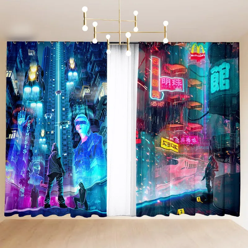 

Cartoon Curtain Bedroom Semi-Blackout Bay Window Sci-fi Cyberpunk Hook Grommet Top 2024 New Custom Curtain Fabric cortinas 2PCS