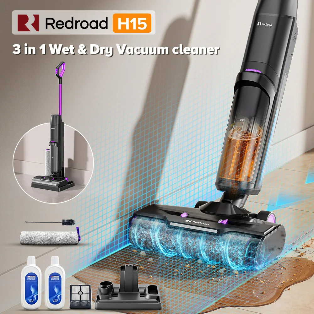Image of Kabelloser Nass-Trocken-Staubsauger mit Wischfunktion, Kantenreinigung 20000Pa Auto-Saug-Bodenwischer Selbstreinigendes Smart-Home-Gerät Redroad-H15