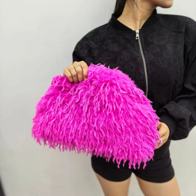 Winter Fluffy Clip Clutch Bag Trendy Luxury Women's Evening Party Bag Warm Soft Fluffy Plush Clutch Handbag Large Capacity Purse