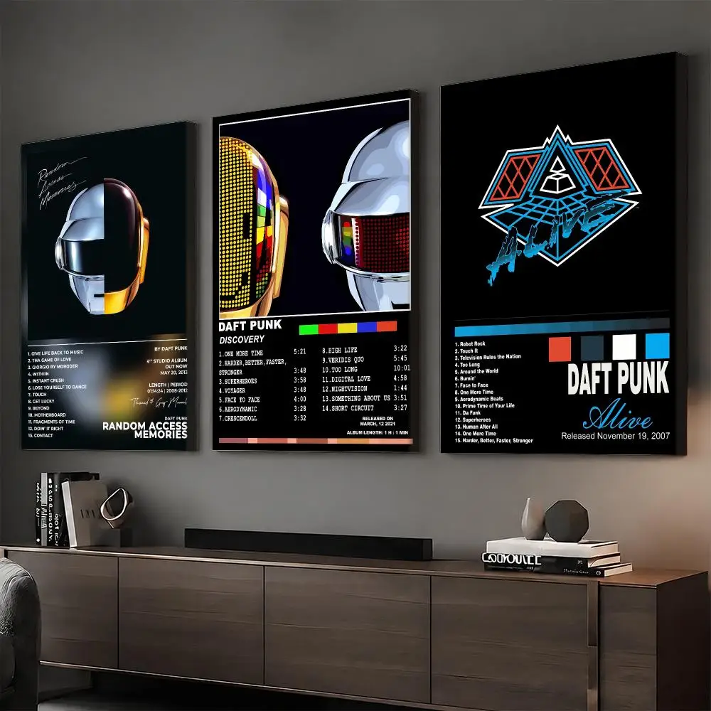 Band D-Daft Punk Album Cover Painting Calligraphy HD Canvas Print Poster Wall Art | Optional Frame | Modern Hallway Decor