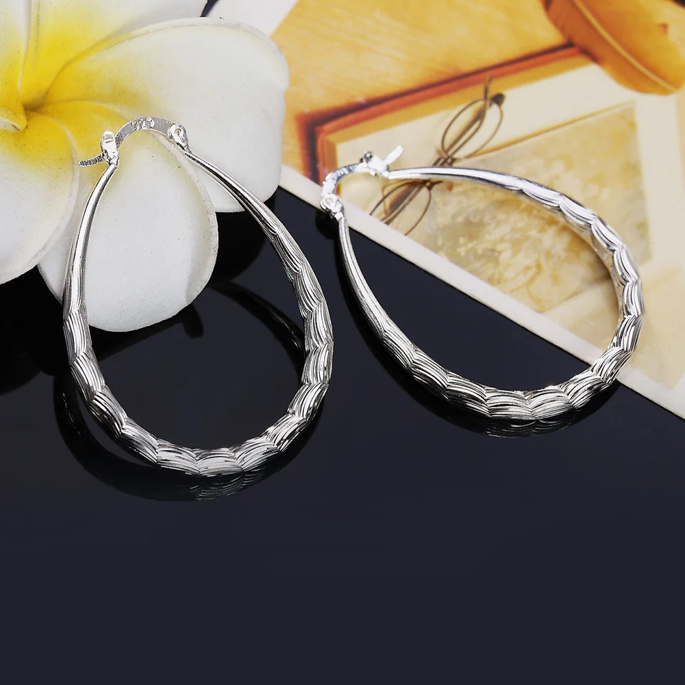 Charms 925 Sterling Silver Earrings for Women Jewelry 3CM Circle Oval fish pattern earrings Trendsetter Christmas Gifts