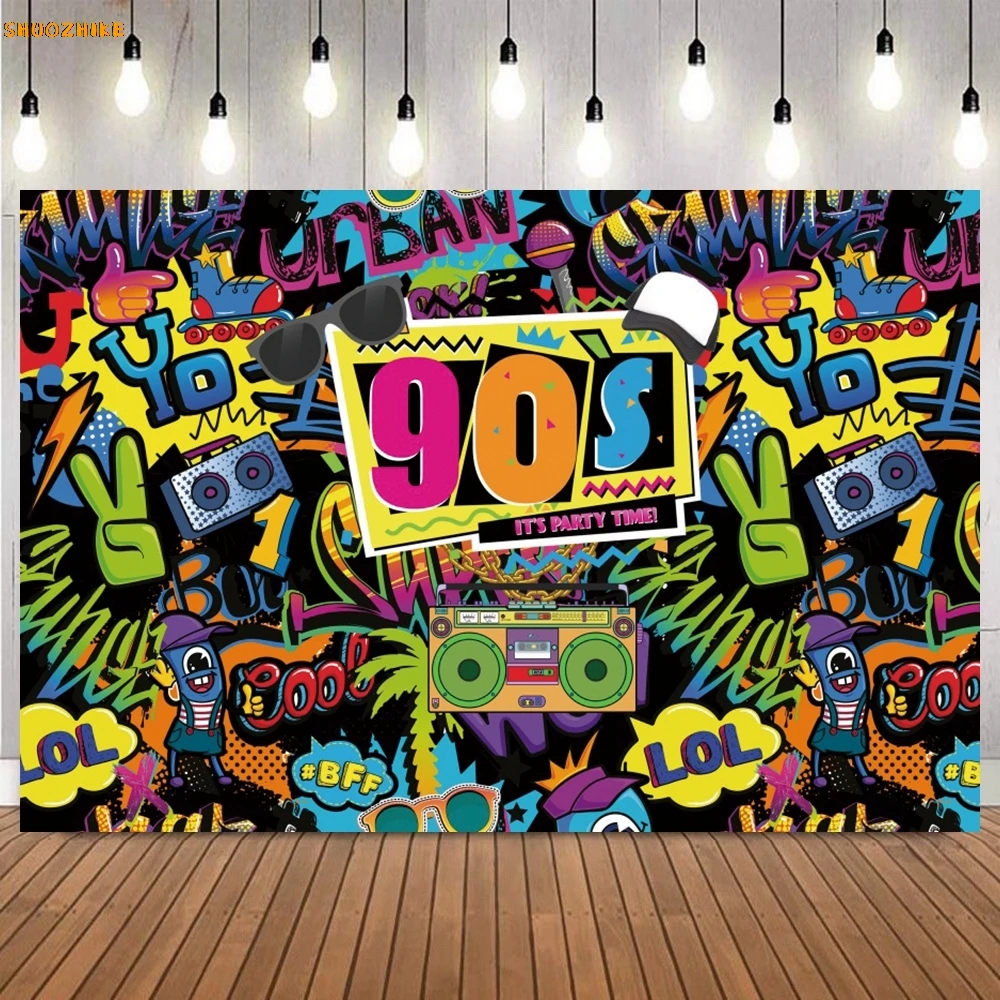 80's 90's Disco Music Theme Backdrop Hip Hop Birthday Party Decor Graffiti Neon Adult Baby Photo Photography Background Props