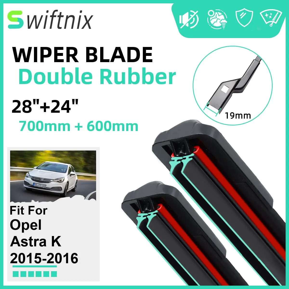 Double Rubber Car Wiper Blades for Opel Astra K 2015-2016 Front Windscreen Windshield Wipers Rubber Car Accessories 2015 2016