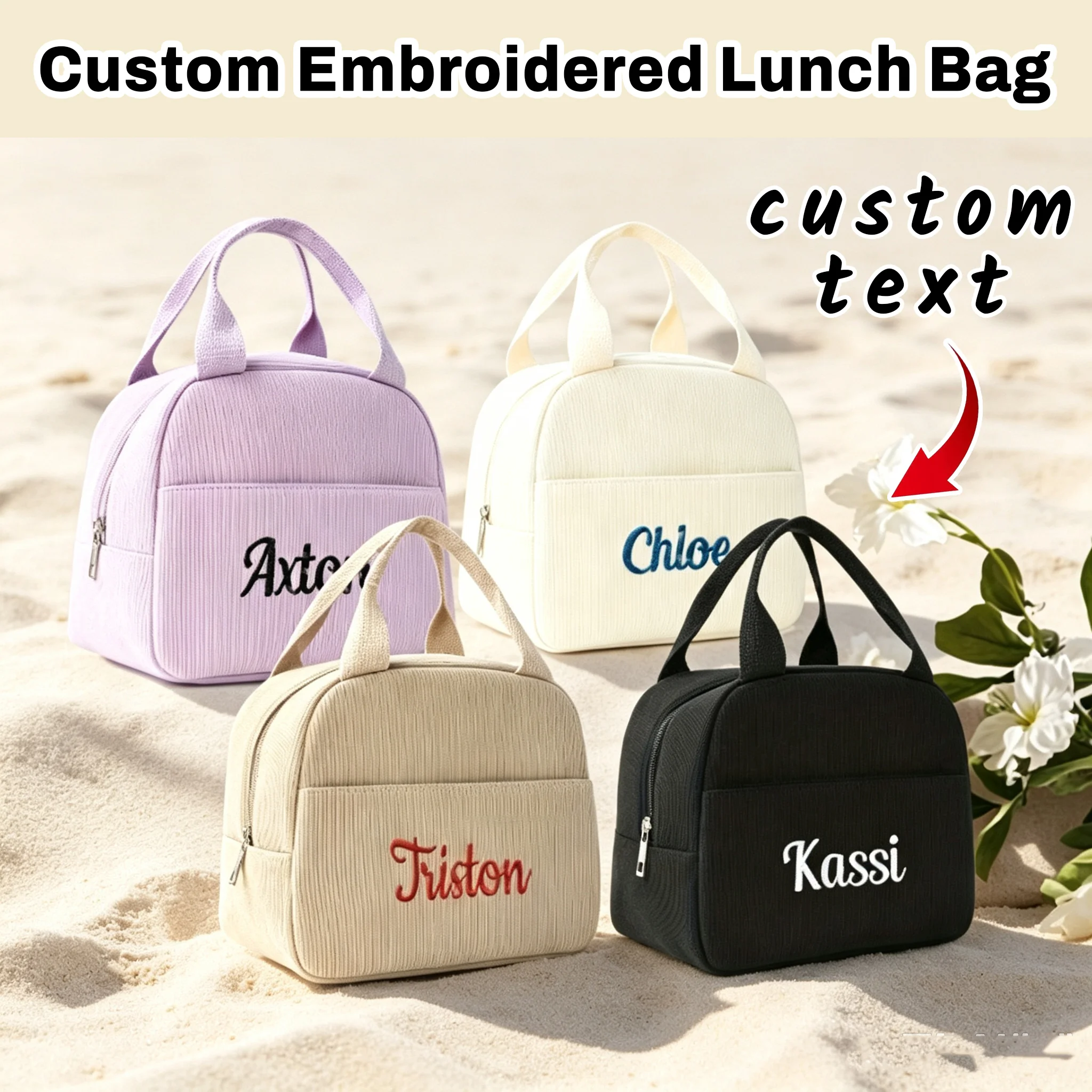 Personalized Embroidered Insulated Lunch Bag, Portable Handheld Lunch Tote Bag, Reusable Thermal Cooler Bag for Office Workers,