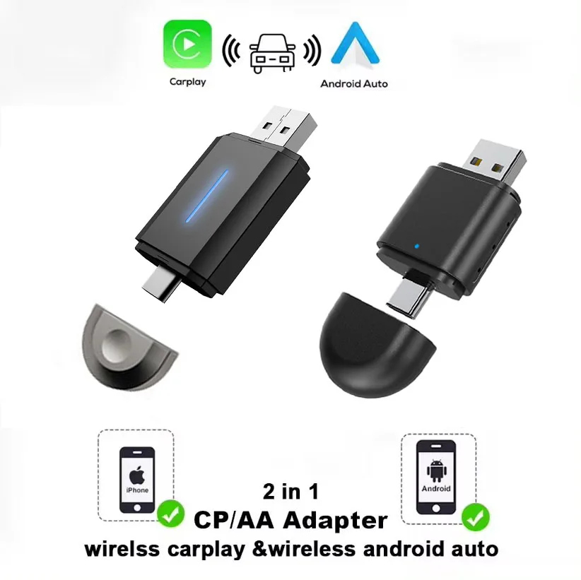 2 in 1 Wireless CarPlay Android Auto Apple Carplay Adapter Mini AI Box Plug And Play WiFi USB Type C Connection Car Accessories