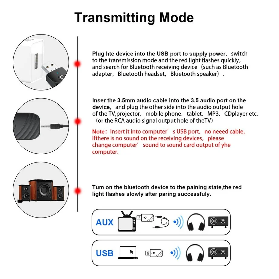 YIGETOHDE 3 In1 USB Bluetooth 5.0 Adapter Audio Receiver Transmitter 3.5Mm AUX Stereo Adapter For TV PC Computer Car Accessories