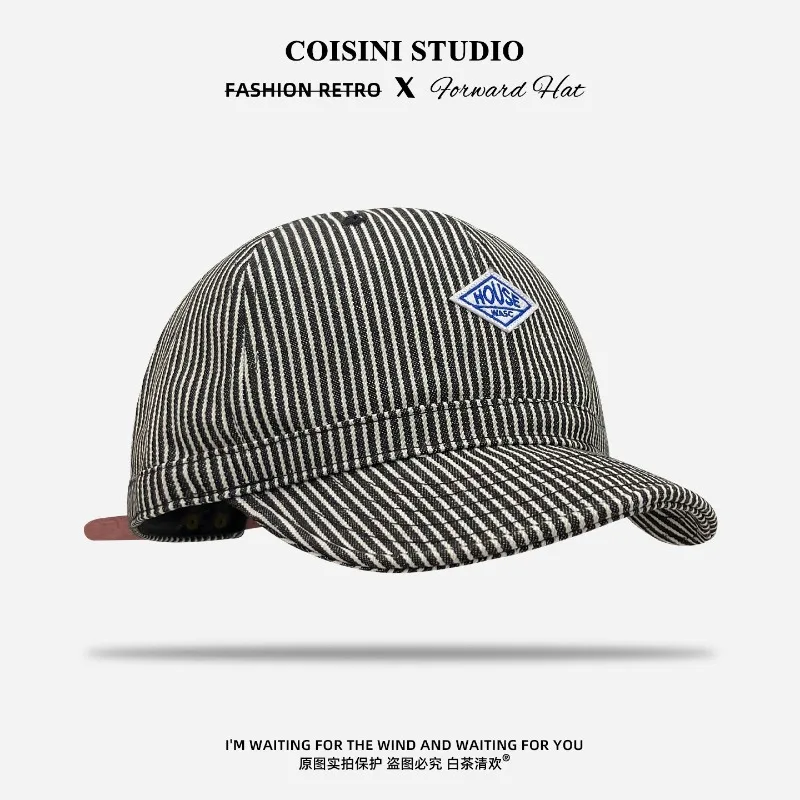 

Japanese Embroidered Letter Striped Short-brimmed Baseball Caps Men and Women Spring and Summer Outdoor Sunshade Sports Hat