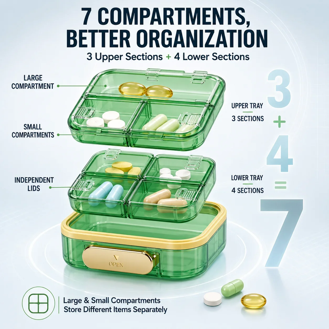 4 Grids Cross Compartment Pill Box Transparent Mini Plastic Pill Case Portable Pocket Medicine Organizer for Home Outdoor Travel
