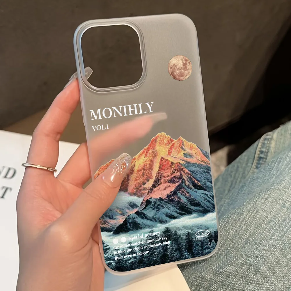 Anime Landscape Phone Case For iPhone 11 14 16 15 Pro Max 14 Plus 15Pro 13 12 Mini Cases Sunset Snow Mountain Scenery Soft Cover view 5