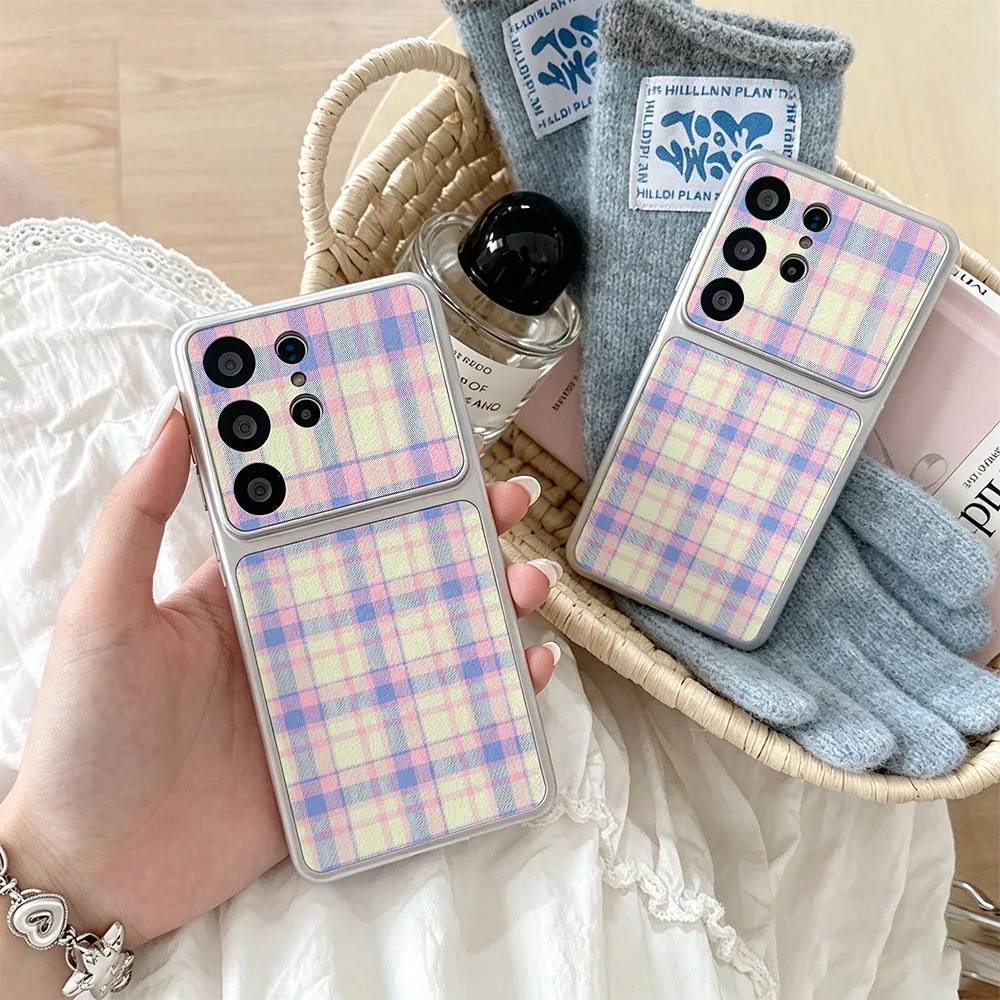 Fragola Soft Cream Plaid Phone Case For Samsung Galaxy S26 S25 S24 S23 S22 S21 S20 FE Plus Ultra 5G Skin texture