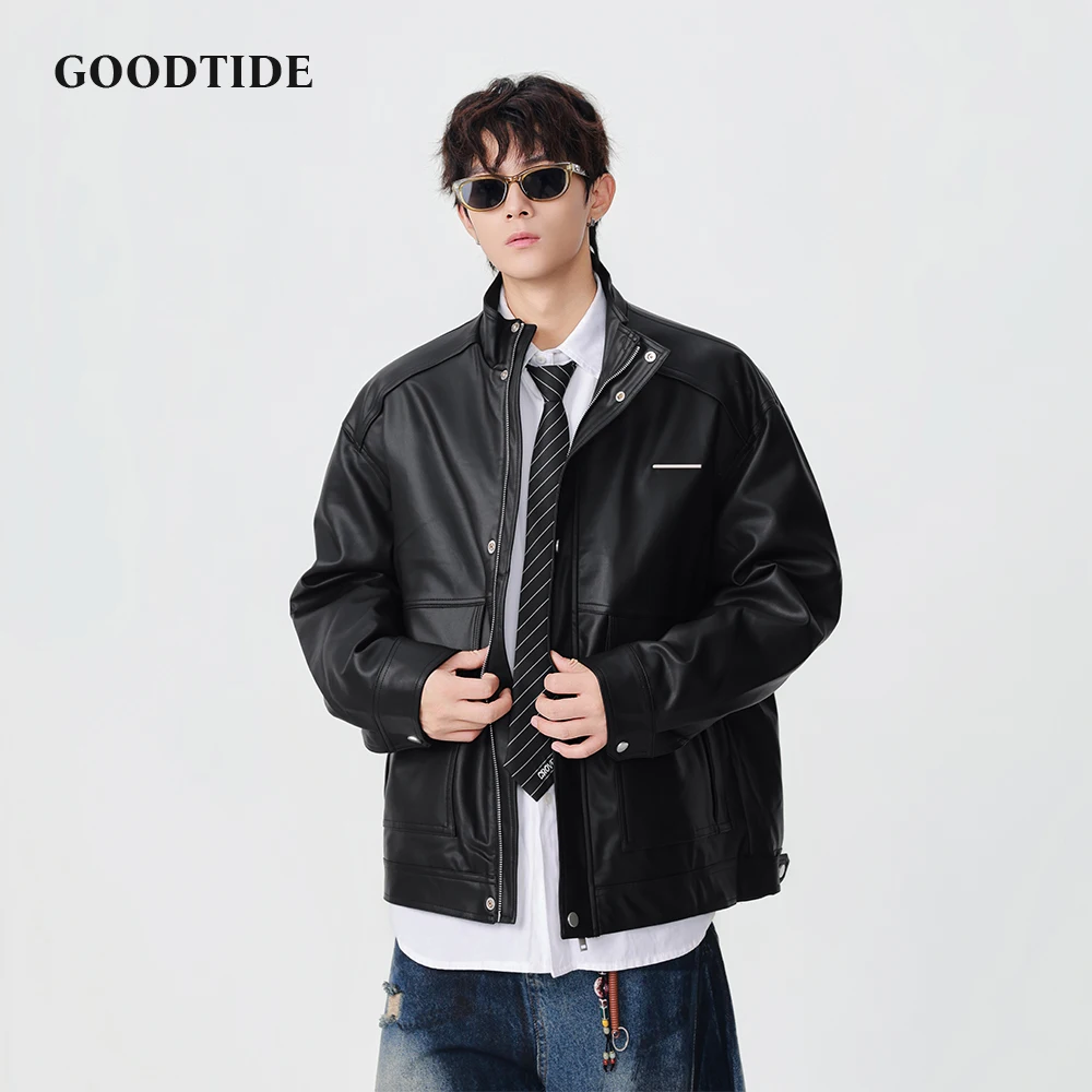 

Модная мужская повседневная куртка из искусственной кожи, новинка зимы 2025 года, верхняя одежда с воротником-стойкой и молнией, топ