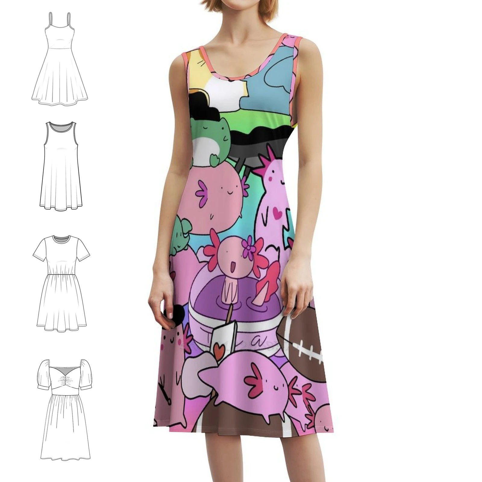 

Красочный аксолотль, женское уличное платье в стиле хип-хоп с графическим принтом, вечерняя клубная одежда, аксолотль, аксолотль, животные, вечерние животные