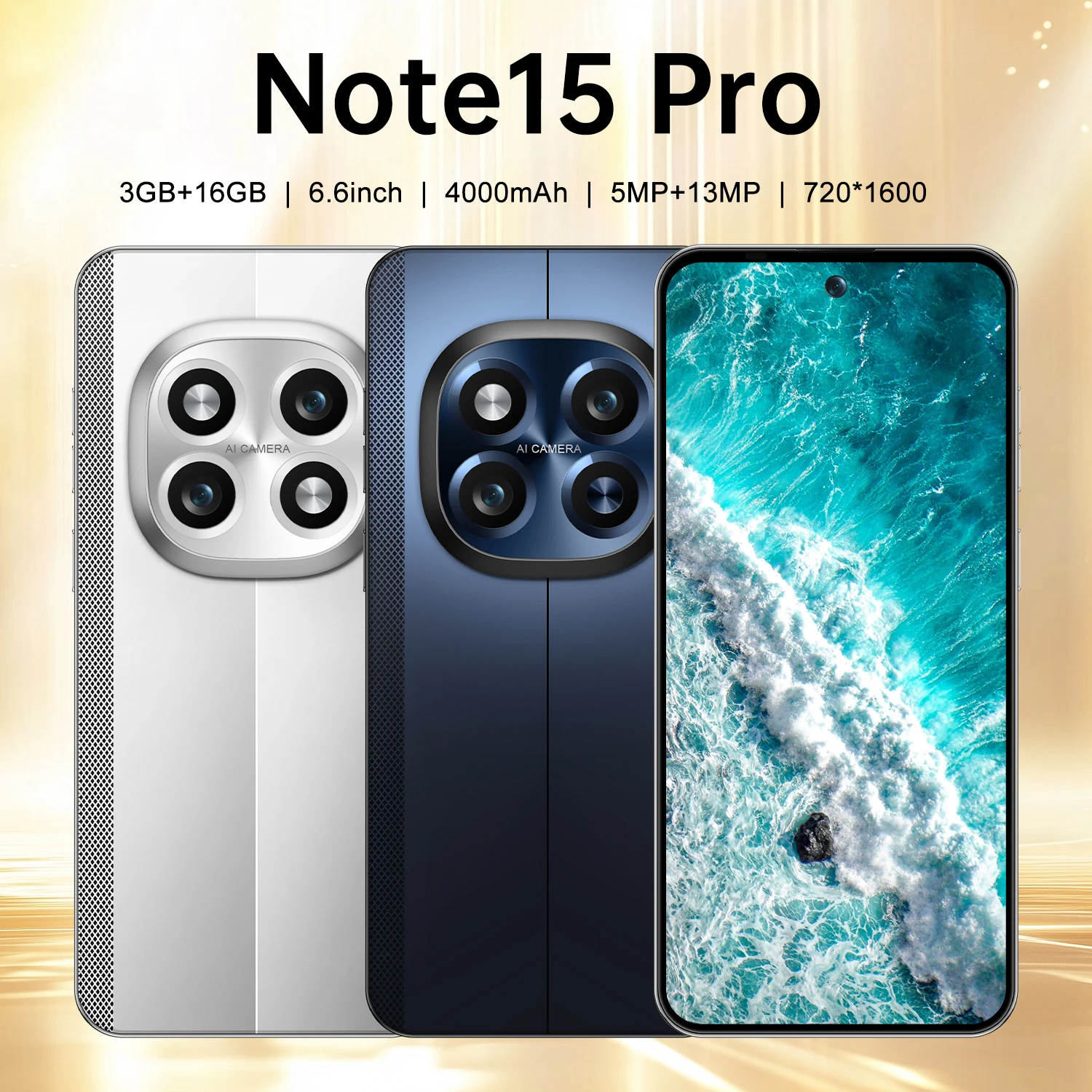 IVMI Note15 Pro Smartphones Android Dual SIM 6.6" 3GB RAM 16GB ROM 5+13MP WIFI GPS Google Play Store 4G Face ID Mobile Phones