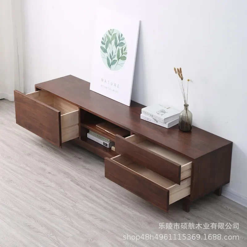 Nordic Solid Wood TV Cabinet White Oak Cherry Black Walnut Floor Standing Media Console 1.8m 2.1m 2.4m Living Room Furniture