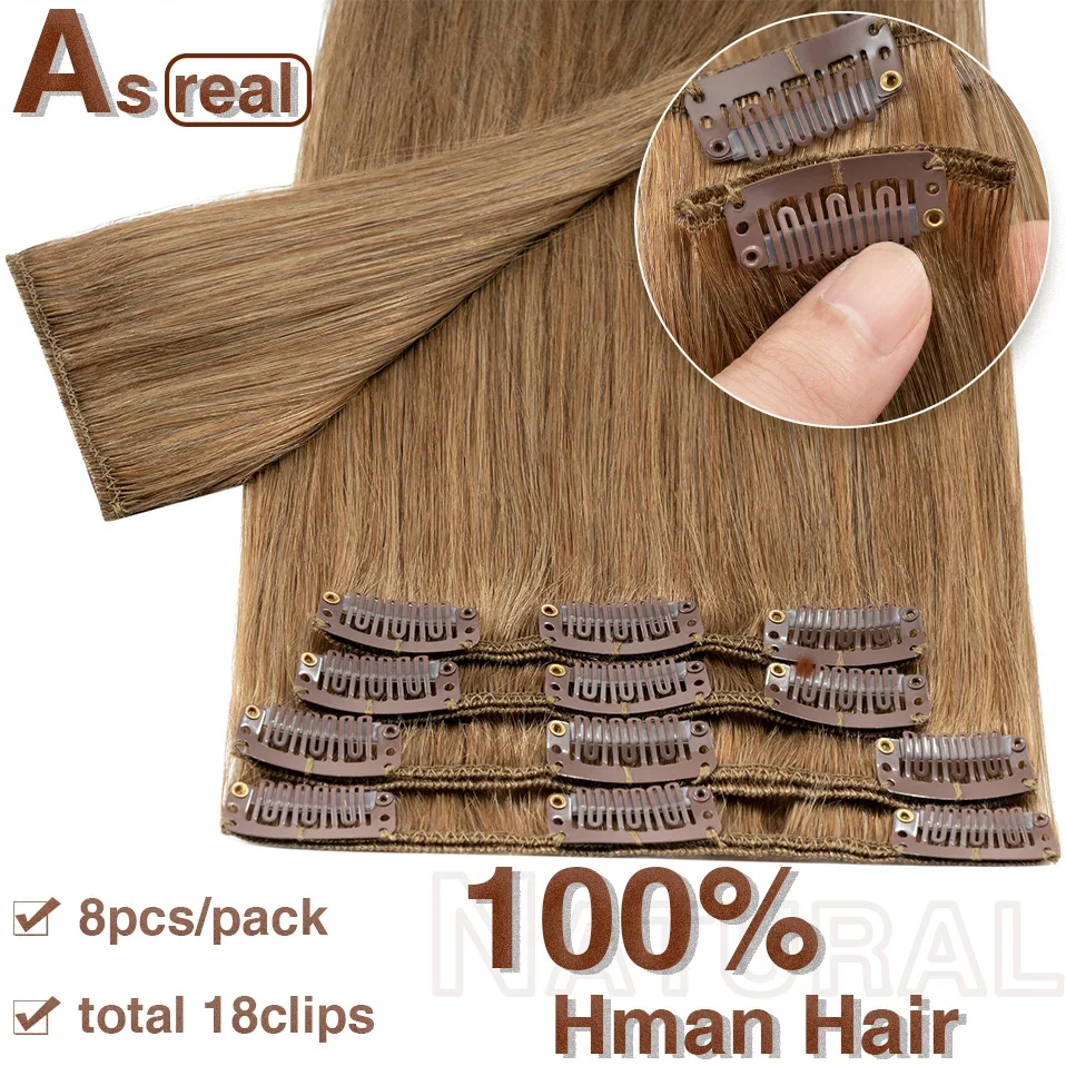 S-noilite extensões de cabelo natural 50-80g cabelo humano fino em linha reta peruca 8 "-24" 8 pçs/set clipe de cabeça cheia em grampo de cabelo natural