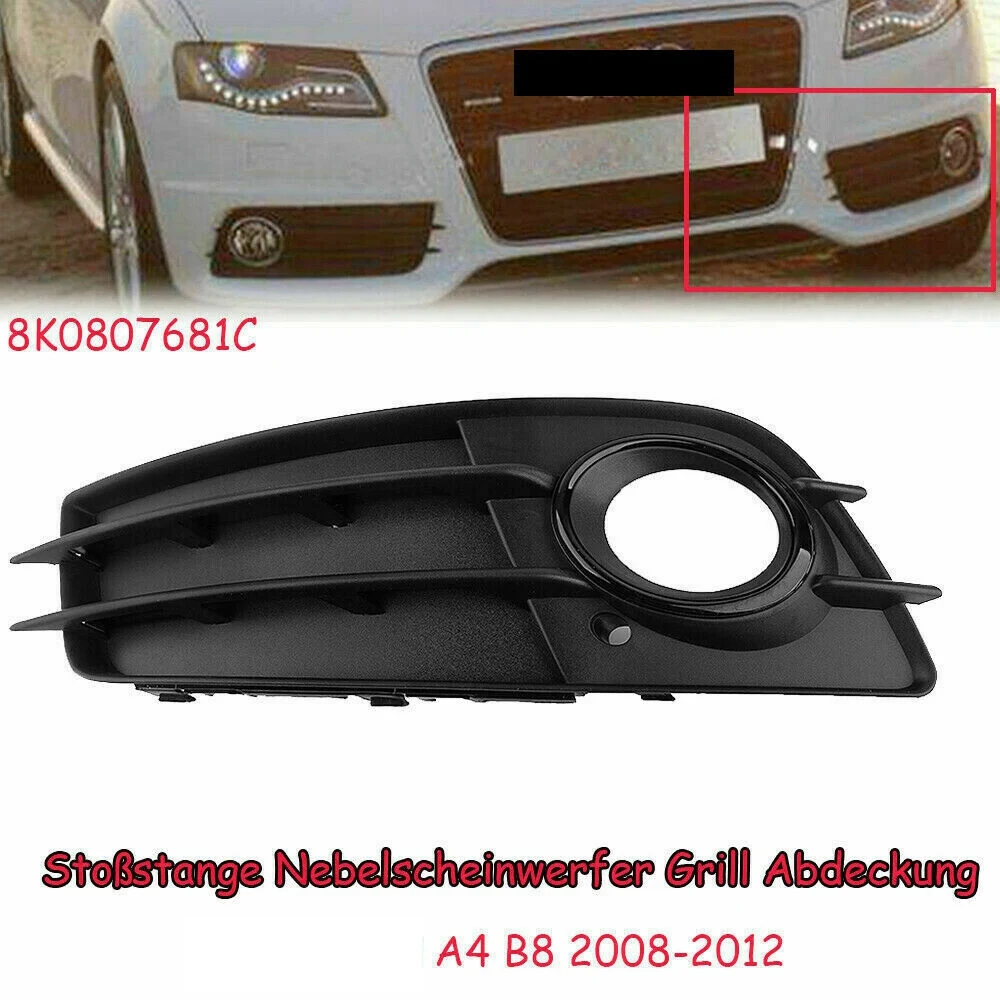 Left Side Matte Black Fog Light Grill S-Line Bumper for-Audi A4 B8 S-LINE S4 2008-2012 8K0807681C