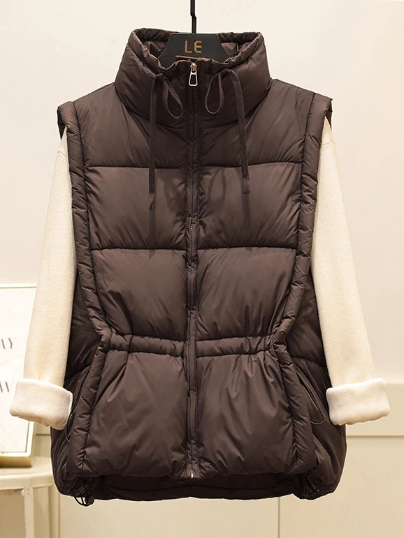 

Women's down Cotton Vest 2025 Autumn Winter Outerwear Waist-Cinching Jaet Design Sense oulder Pad Vest Polyester Fiber