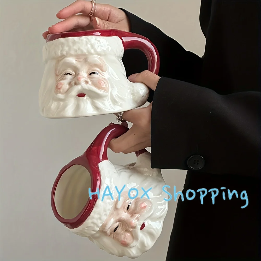 Ceramic 3D Santa Coffee Mug，cartoon Christmas snowman cup，Home Breakfast Drinks Oatmeal Milk Mug Fine Holiday Gifts