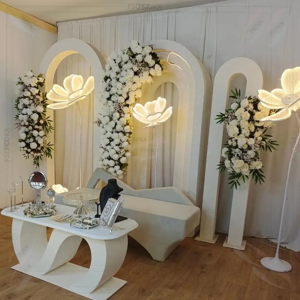 

Modern Customized PVC Backdrop White Ripple Arch Baby Shower Birthday Party Backdrop Stage for Wedding Event Decorations