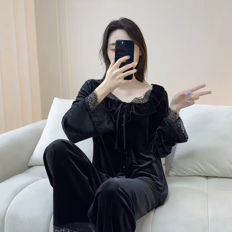 2 قطعة/المجموعة المرأة منامة الخريف والشتاء الطلاب المنزل ارتداء مبطن وسميكة الدافئة الأميرة الملابس الملابس النسائية #4