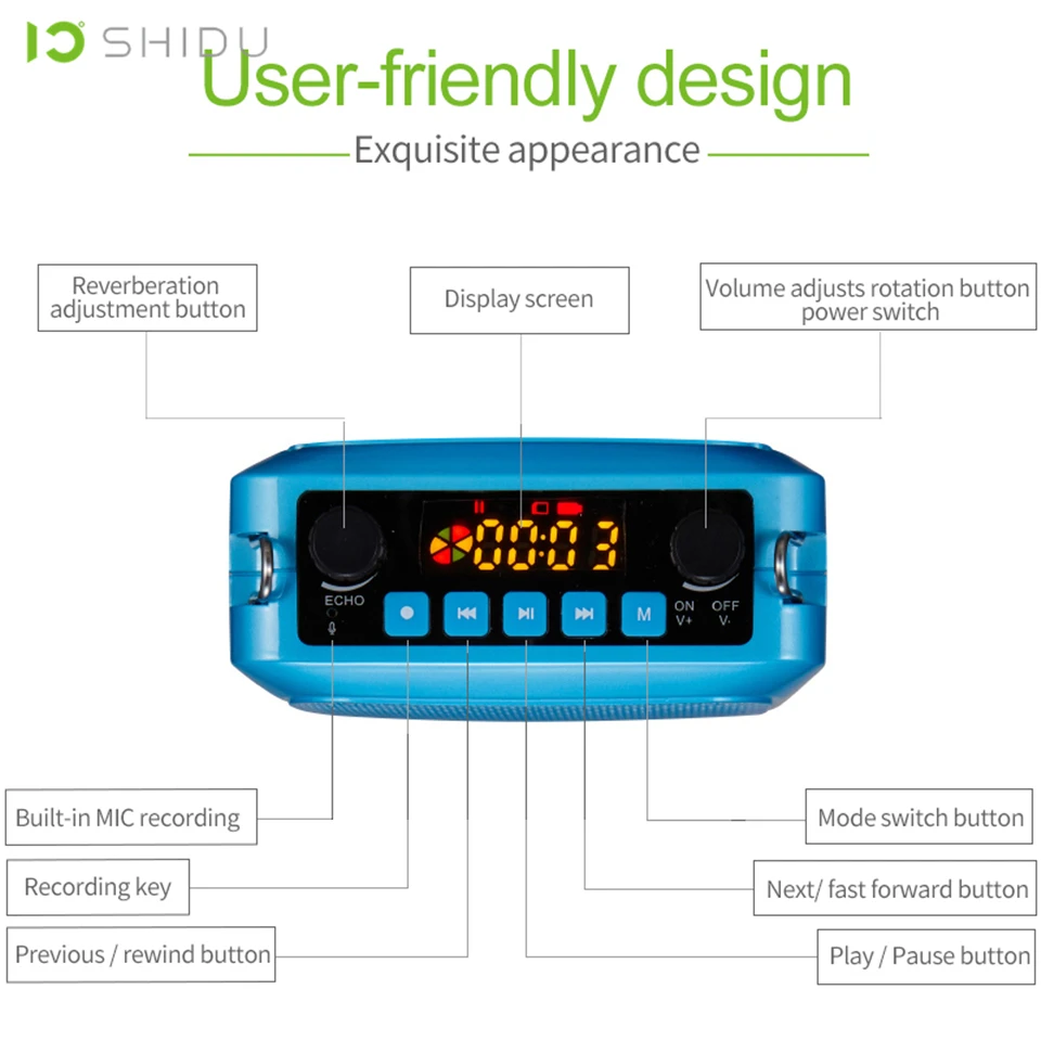 Imagem -02 - Shidu-amplificador de Voz Portátil Mini Áudio Alto-falante Bluetooth Microfone sem Fio Uhf para Professor