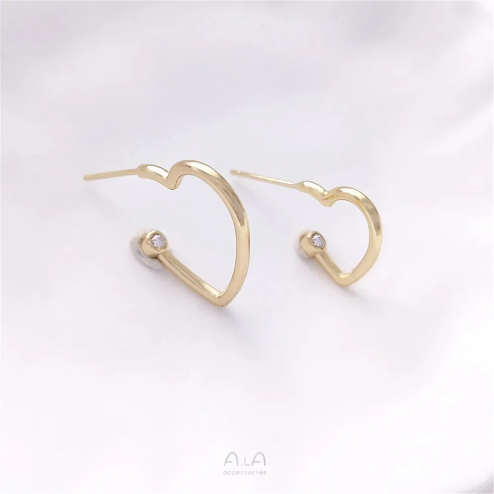 14K Gold Wrapped Zircon Heart shaped Earrings 925 Silver Needle Handmade DIY Pendant Earrings Accessories