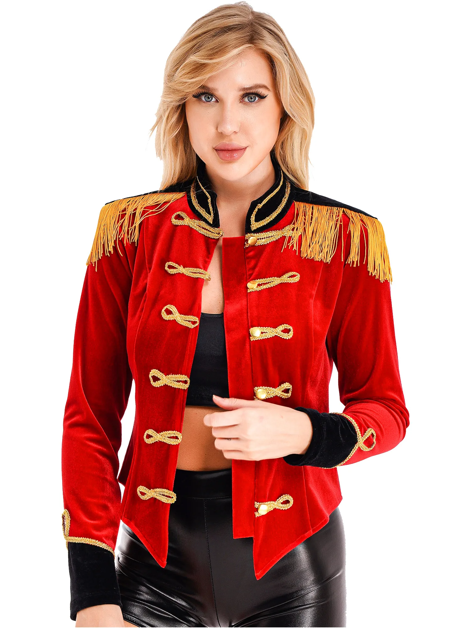 Womens Circus Ringmaster Costume Halloween Cosplay Costume Master Lion Tamer Fancy Dress Soft Velvet Jacket Coats