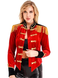 Halloween Women Circus Ringmaster Cosplay Festival Costume Long Sleeve Disfraz Circo Fringed Shoulder Board Velvet Jacket Coat