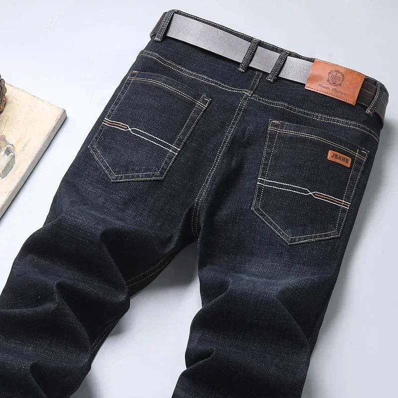 

2024 New In Fashion Soft Denim Trousers Male Brand Pants Black Blue Men's Stretch Fit Jeans Business