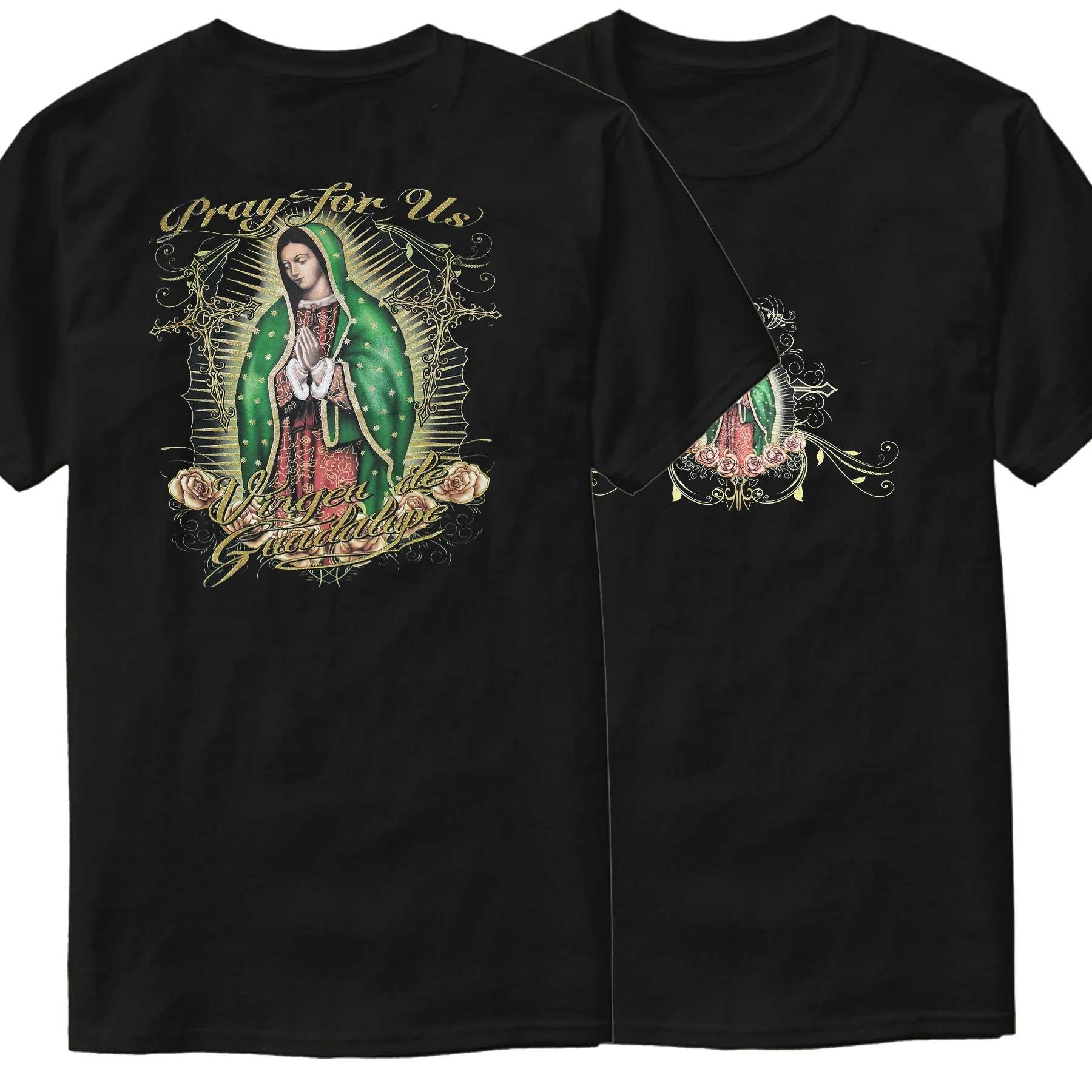 Nuestra Señora de Guadalupe Preza por nosotros. Camiseta Virgen De Guadalupe, camiseta informal de manga corta 100% algodón con cuello redondo para hombre, talla S-3XL