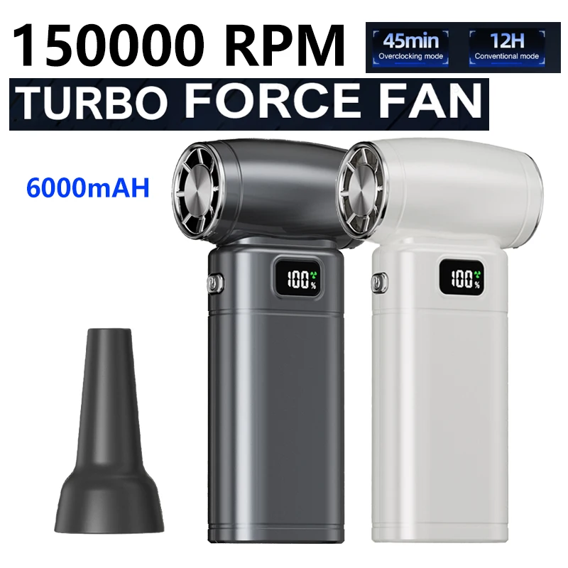 

6000mAH Turbo Fan Blower 150000RPM Brushless Turbo Jet Fan Wireless Car Vacunm Cleaning Dust Leaves Blowing LED Display