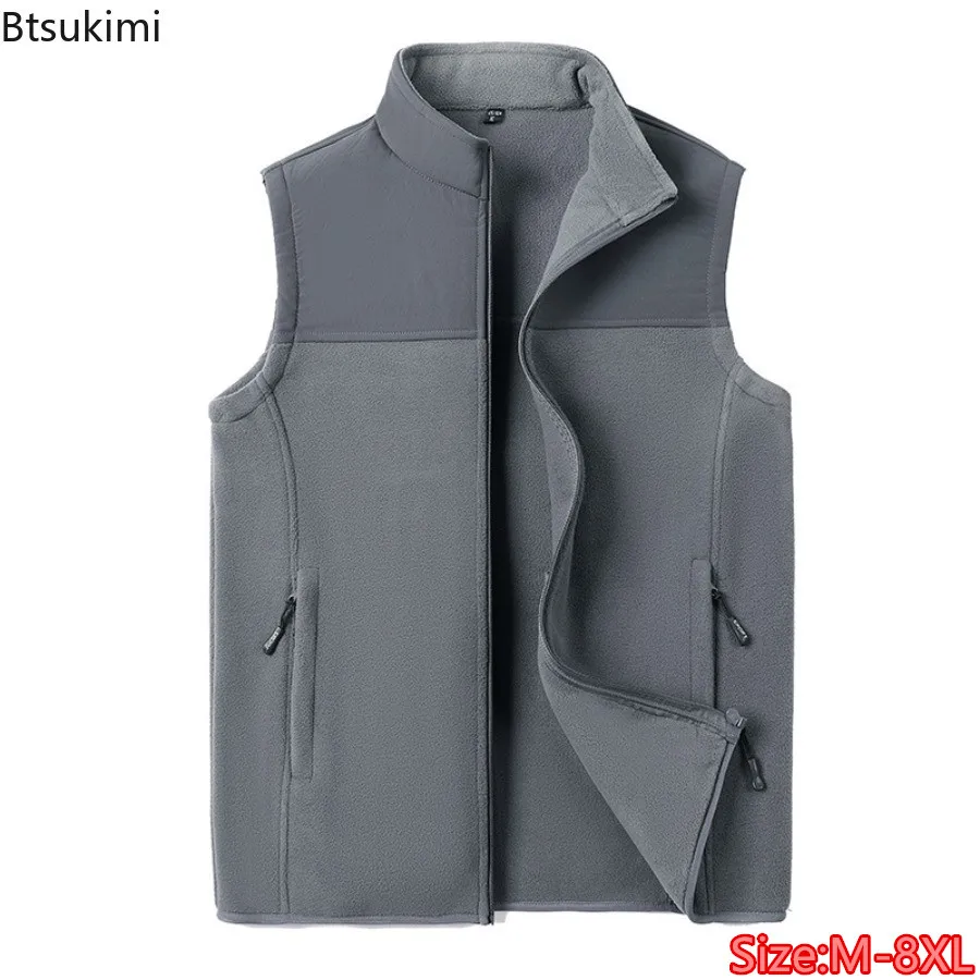 

Plus Size 8XL Men Fleece Warm Waistcoat Autumn Winter Stand Collar Windproof Zipper Pocket Casual Vest Male Outdoor Vest Jackets