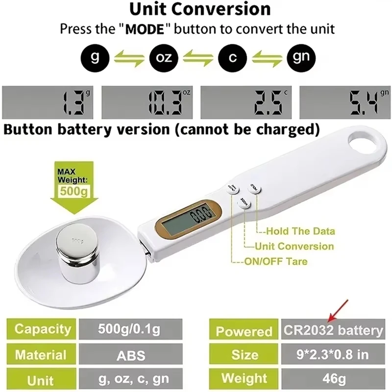 2025 Nuovo Mini Cucchiaio Bilancia Da Cucina Digitale Bilancia Elettronica LCD 0.1-500G Cottura Farina Misura Il Peso Cucchiaio