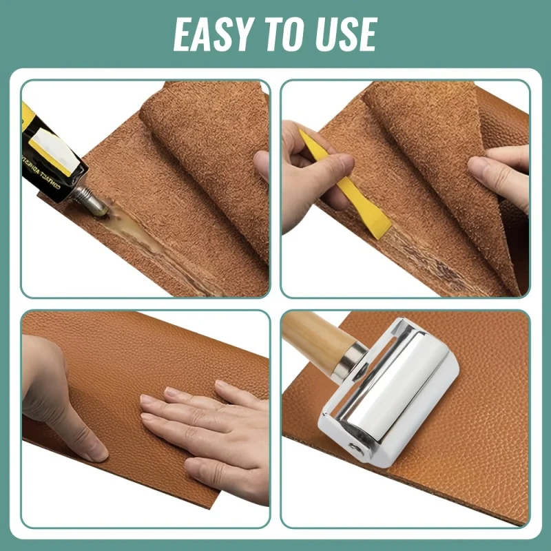 Leather Edge Roller, Wooden Handle Metal Press Roller for Leather Craft Creasing & Gluing