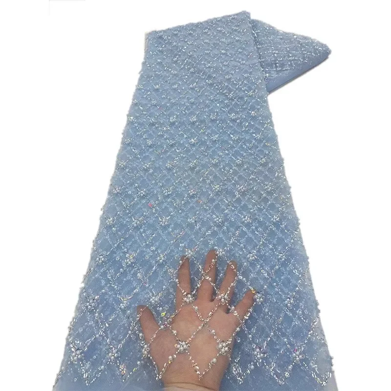 

Sequins Lace Fabric 1 Yard Beaded Mesh for African Wedding Dress Nigerian Party Gown Diy Traditional Clothing Sewing Supplies