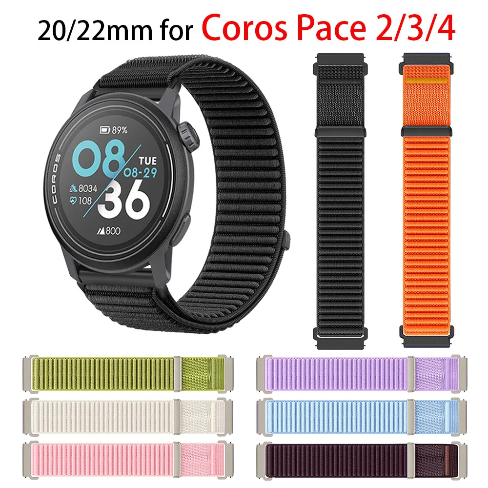 20mm 22mm Hook-and-Loop Fasten Watch Strap for Coros Pace 4 3 2 fit Apex 2 Pro 46mm 42mm Pace Pro Nylon Watchband