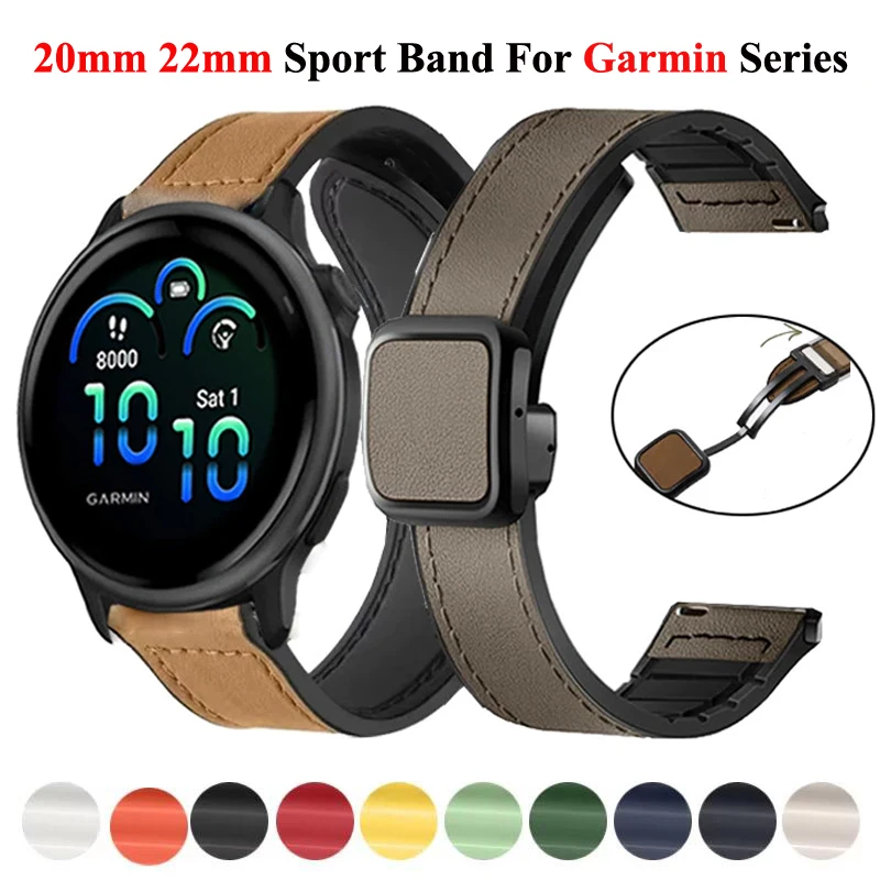 22 mm 20 mm Leder + Silikonband für Garmin Vivoactive 6 5 4 Venu 2 3 SQ2 Armband für Garmin Forerunner 255 245 645 970 570 965 745