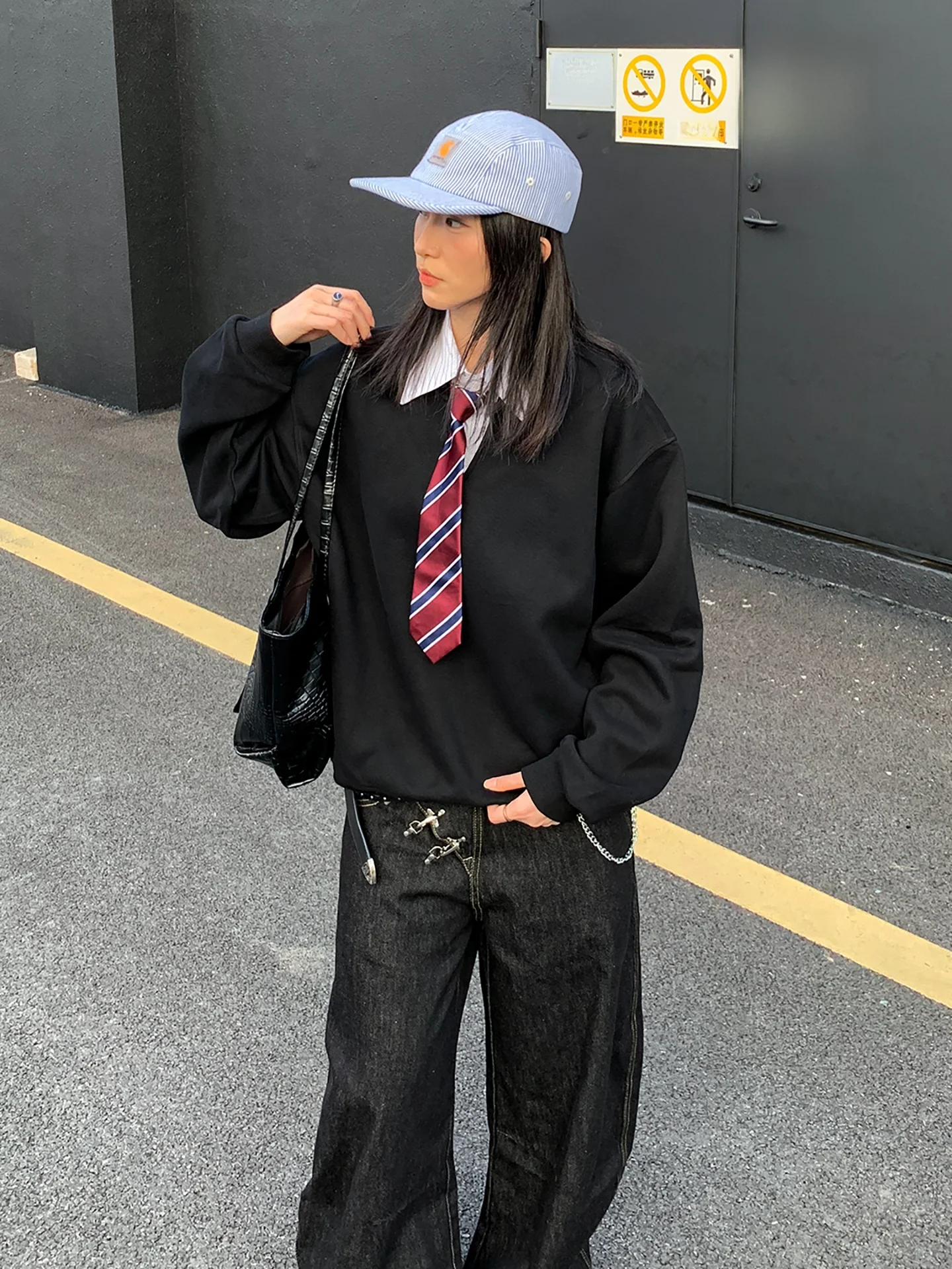 

American Retro Striped irt Collar Hoodie ort Wide Boxy College Sle Top Trendy Women's Loose Fit Long Sve Sweatirt