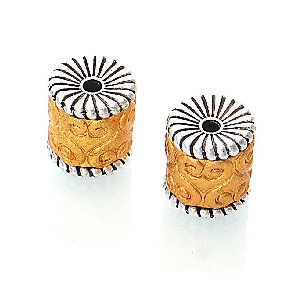 Noomi 5Pcs Double Color Matte Golden Zinc Alloy Cast Metal Striped Tube Spacer Beads For DIY Jewelry Making Accessories